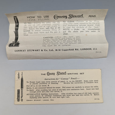 British Vintage Conway Stewart Fountain Pen Pencil Set Black Boxed